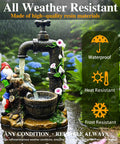 Solar Garden Gnomes Statues With LED Water Fountain 10 Inch Resin Outdoor Yard Decor with whimsical gnome beside water spout