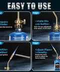 Four-step guide on using Solid Brass Pencil Flame Gas Welding Torch Head Nozzle, Beefed Up Full Metal Version For Precise Soldering And Heatwork.