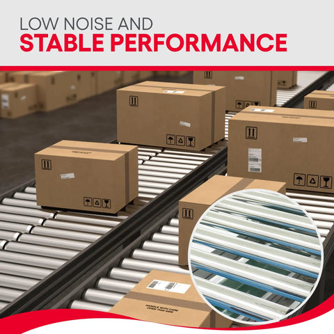 2 Pack Galvanized Steel Conveyor Rollers With Brackets, 22 Inch Roller Set in action with boxes on a conveyor system