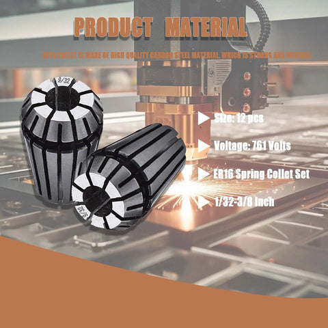 ER16 Spring Collet Set 1/32 To 3/8 Inch Carbon Steel for CNC Engraving and Milling Lathe Tools, 12 Pack in a machining environment
