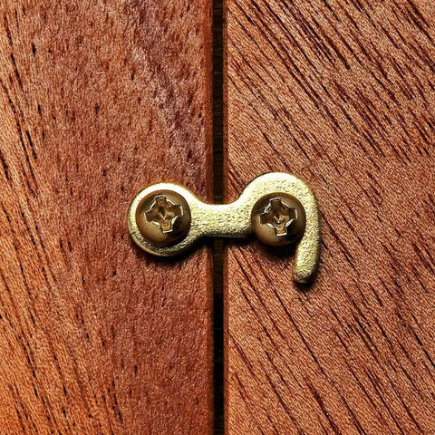 Gold Colored Brass Hook Catch With Three Quarters Inch Small Hooks And Screws No Fuss Easy To Install With A Secure Locking Mechanism
