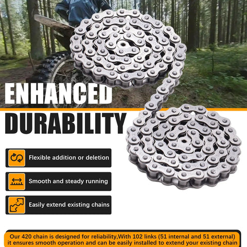 Beefed Up 420 Chain With 102 Links And Heavy Duty Chain Roller Tensioner Kit For 50cc To 140cc Dirt Bikes Pit Bikes ATVs