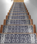 Non Slip Stair Treads Set of 13 Blue Bohemian Distressed Peel and Stick Alfombras for Stairs on wooden steps