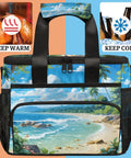 Insulated Picnic Backpack With Large Capacity Portable Lunch Bag for beach, work, travel, depicting warm and cold icons