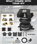 Heavy Duty Rear Air Bag Suspension Kit For Chevrolet Silverado 2500HD And GMC Sierra 3500HD 2011 Through 2026 kit components including airbags and brackets.