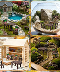 10 Piece Mini Garden Furniture Ornaments Set For Fairy Gardens And Cake Toppers Includes 2 Mini Tables 4 Cute Tiny Chairs 2 Benches And 2 Backrest Chairs Resin Micro Landscape Decor For Succulents And Pots displayed in dioramas