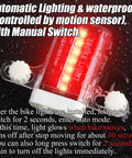 Close-up of Led Bike Wheel Lights A12 Waterproof Bicycle Tire Lights 2 Pack Spoke Lights with auto and manual dual switch.