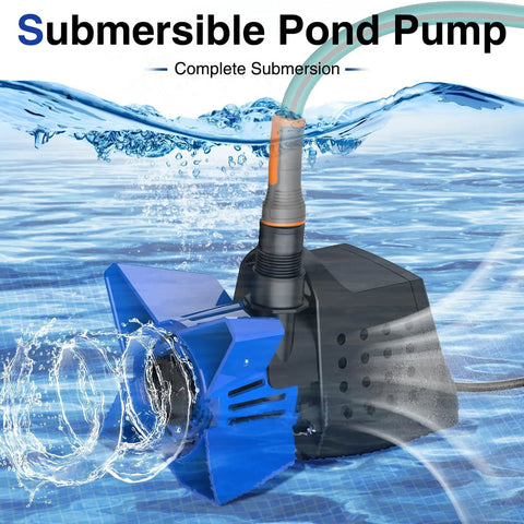 Beefy 3200 GPH Submersible Pond Pump 200W With 33 Ft Power Cord Barrier Bag Two Hose Adapters 20 Ft Lift in action underwater