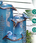 Totally Dope 32 Inch Tall Ceramic Outdoor Water Fountain With Led 4 Tier Tropical Cascading Waterfall Turquoise Glaze Embossed Fern Pattern