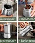 Stainless Steel Moka Pot 10oz With Oak Wood Handle Toxic Free No Junk Plastic No Aluminum Brew For Stovetop Espresso Maker