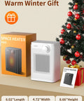 Compact Indoor Electric Space Heater 1200W PTC Fast Heating displayed near Christmas tree and packaging box
