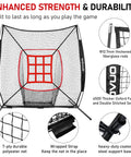 7x7 Ft Baseball And Softball Hitting And Pitching Net With Strike Zone Tee Ball Caddy And Durable 7 Ply Knotless Netting Heavy Duty Steel Base Built To Take Hard Hits For Kids Teens And Adults Practice, showcasing net structure and components.