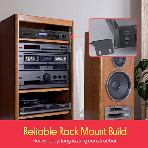 5 Channel Rack Mount Bluetooth Amplifier Receiver For Home Theater And Speakers in wooden cabinet with speaker