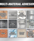 Multi-material adhesion chart for Gutter And Flashing Sealant In Clear 9 Oz Tube Extreme Temperature Flexible Hybrid Polymer Caulk