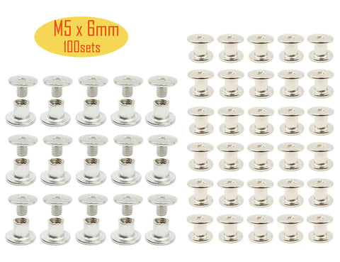 Heavy Duty Nickel Plated Chicago Screws 100 Sets M5 X 6mm Binding Screw Posts arranged on a flat surface.