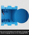Two Gang PVC Old Work Retrofit Standard Switch And Outlet Wall Box Non Metallic Blue 25 Cu In Capacity ETL Listed DIY Friendly Install For Home Wiring Non Conductive Junction Box Durable Plastic Construction For Residential Use