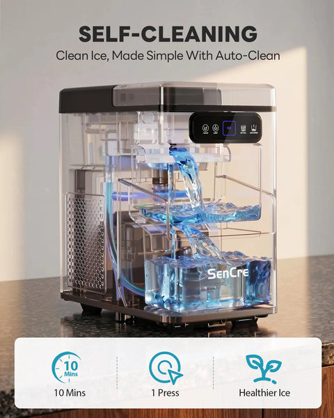 Top Shelf Countertop Nugget Ice Maker Crushing 40 Pounds Of Soft Chewable Ice Daily With Lightning Fast Five Minute Batches for self-cleaning water flow.