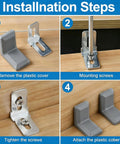Installation steps of Gray Furniture Anti Tip Anchors 12 Pack for Wall Attachment with plastic and iron components.