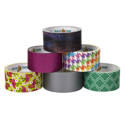 Galaxy Printed Duct Tape Roll For Crafts And Repairs Heavy Duty Tape That Tears By Hand displayed with assorted color tapes