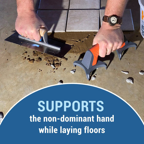 Ergonomic Trowel Support Tool For Floor Installers with Anti Slip Spare Feet Made In USA used on floor tiles