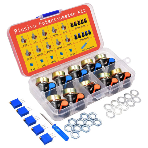 All In One Potentiometer Kit With 46 Pieces Including 1K To 100K Ohm Linear Rotary Taper Potentiometers with components