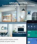Alexa Ready A19 Dimmable LED Bulbs 5000K Daylight smart home app controlling lights in living and bedroom spaces