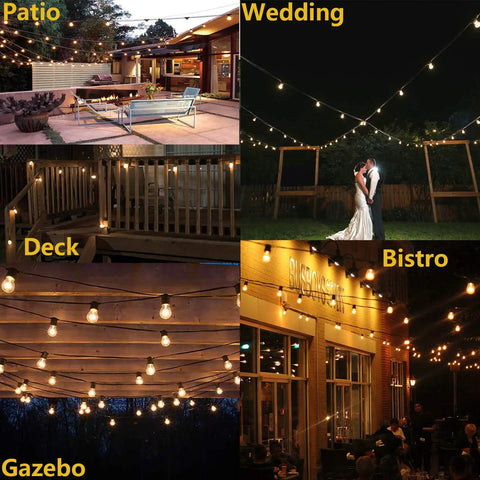 Outdoor LED String Lights 48Ft Heavy Duty Linkable Patio Lighting With Shatterproof Bulbs For Backyard Porch Deck Gazebo Cafes