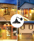 Collage of Gooseneck Dusk To Dawn Outdoor Wall Sconces Matte Black Farmhouse Barn Light Two Pack 12 Inch on various buildings