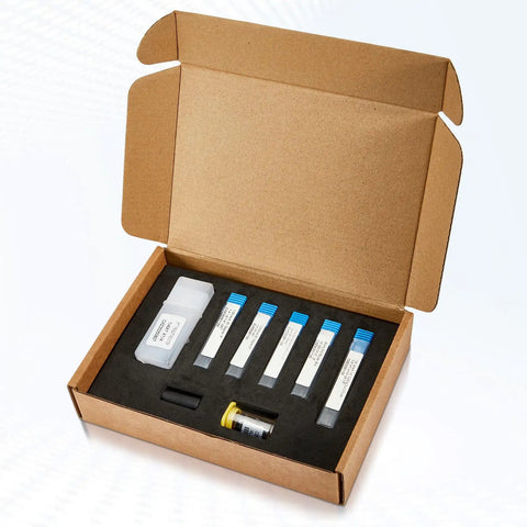 Open box of Go-To Quarter Inch Shank CNC Router Bit Kit with ER16 Collet, V Bit, End Mills, Chamfering Bit, Surface Bit included