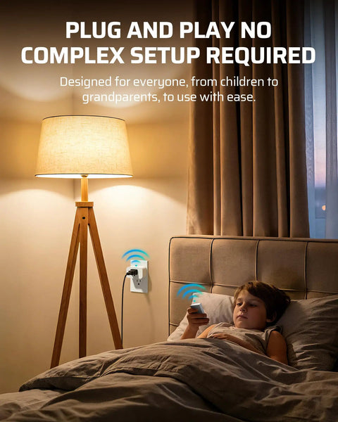 Child using Remote Control Outlet With Wall Mount Switch And Detachable Magnetic Remote Two Independent Sockets in bedroom