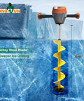 8 Inch Ice Auger For Cordless Drill With 35.95 Inch Extension Shaft displayed against icy background