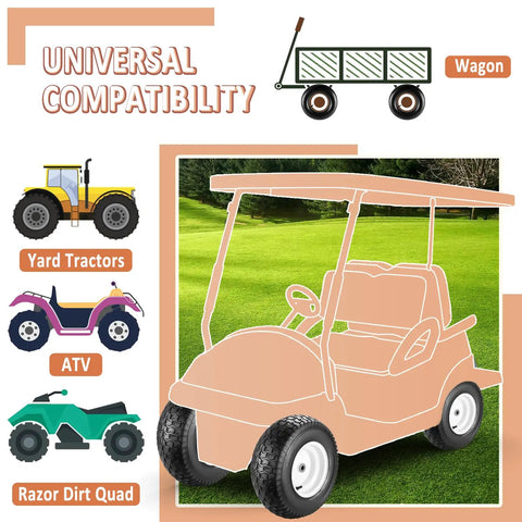 Infographic showing universal compatibility of 4.80/4.00-8 inch tire inner tubes with carts, tractors, ATVs, and quads.