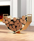 Heavy Duty Firewood Rack Built Tough For Indoor And Outdoor Use Decorative Gold Wood Holder with logs by fireplace