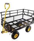 Four-Wheeled Trailer With Double-Deck Detachable Side For Farm And Warehouse Use Steel Heavy-Duty Cart In Yellow And Black