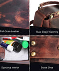Genuine Full Grain Leather Toiletry Bag For Men Slick Travel Dopp Kit And Shaving Organizer, spacious interior and dual zippers.