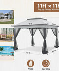 11x11 Pop Up Gazebo Tent With Mesh Netting Instant Outdoor Canopy With UPF 50+ UV Protection Water Resistant Gray Easy Setup