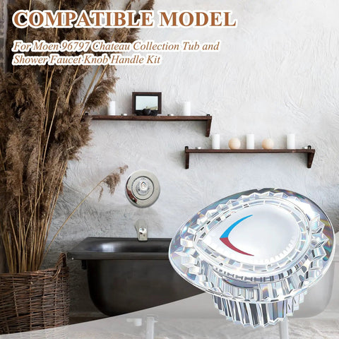 96797 Shower Knob Replacement Kit for Chateau Collection Tub And Shower Faucets Chrome Handle close-up in bathroom setting
