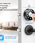 Keyless Deadbolt Smart Door Lock For Front Door With Code And Fob Access App Control Auto Lock Easy Install Weatherproof Ideal For Airbnb Hosts And Homeowners, shown with fob access on a wooden door in a living room setting.