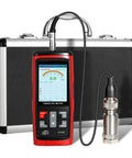 Portable Digital Vibration Meter With TFT Screen And 397000 Data Storage For Accurate Measurement Of Acceleration Velocity Displacement Frequency And Temperature 5 In 1 Diagnostic Tool For Machinery, red handheld unit with probe and case