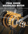 Close-up of 1000W brushless motor on Cityone 2.0 Electric Bike For Adults Who Wanna Cruise 65 Mile Range, 28 MPH Top Speed