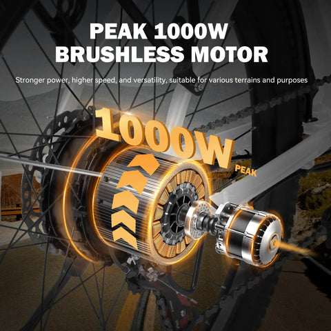 Close-up of 1000W brushless motor on Cityone 2.0 Electric Bike For Adults Who Wanna Cruise 65 Mile Range, 28 MPH Top Speed
