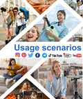 Various usage scenarios showcasing the Wireless Lavalier Microphone For iPhone With AI Noise Cancellation And Plug And Play Design.
