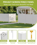 Lightweight PVC Privacy Fence Panels Set 48W By 45.4H Inches, features connecting pipes, fixed nails, and extra hammer for installation.