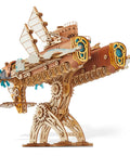 Steampunk Airship 3D Wooden Puzzle Kit For Adults And Teens DIY Voyage Model with intricate yellow gears and wings