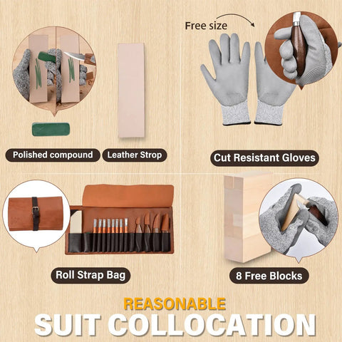 Deluxe Wood Carving Kit With Leather Case All In One Whittling Tools Set Featuring 4 Pro Grade Knives 8 Detail Blades Accessories