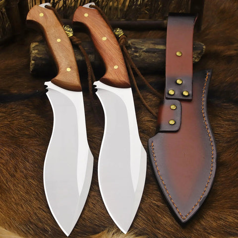 Survivor III Fixed Blade Knife With Full Tang 14.2 Inch Overall Length 10mm Thick DC53 Steel Blade, Leather Sheath Display