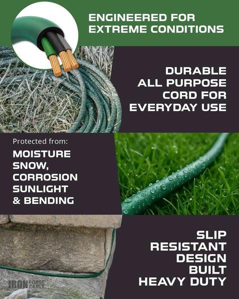 Green Outdoor Extension Cord 100 Ft With 3 Prong Plug 16/3 SJTW Weatherproof Cable For Yard Garden And Landscaping UL Listed
