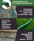 Green 200 Ft Outdoor Extension Cord 16/3 SJTW Heavy Duty 3 Prong Weatherproof Power Cable ideal for lawn tools and decor