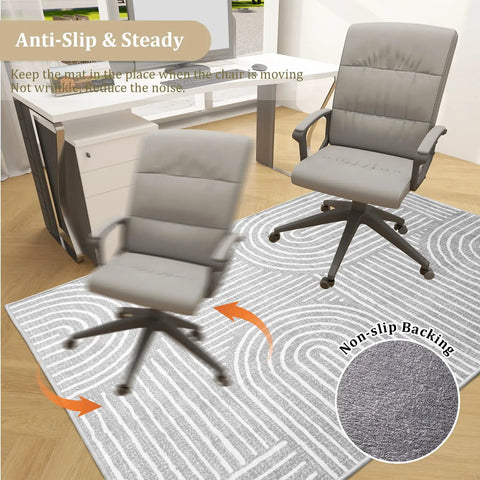 Office Chair Mat For Hardwood Floors 60 By 45 Inches, Easy Glide Computer Desk Protector with nonslip backing shown under chairs