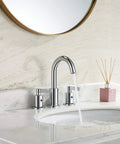 Two Handle Widespread Bathroom Faucet With Pop Up Drain No Fuss High Arc 8 Inch Vanity Lavatory Brass Spout 360 Degree Swivel Drip Free